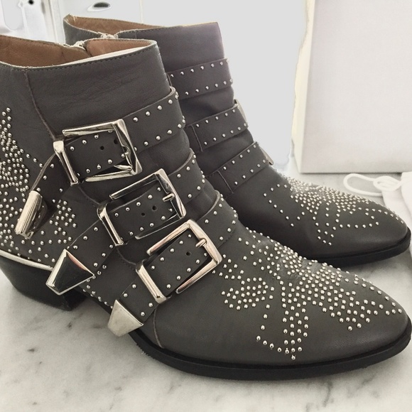 CHLOE Susanna Studded Boots in Charcoal grey Leather size W 36.5 - Picture 2 of 7